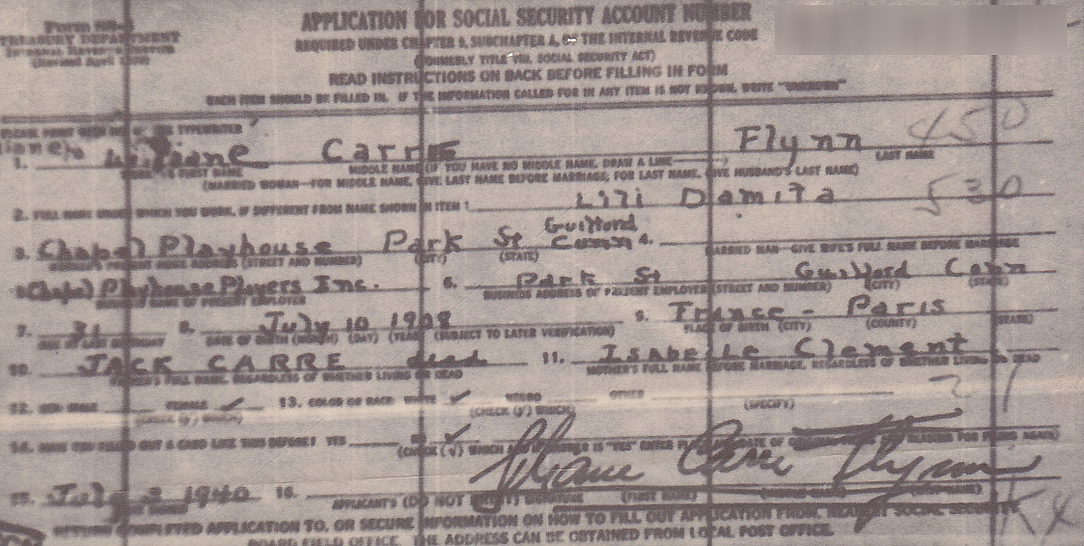 Lili Damita 39s application for a Social Security number